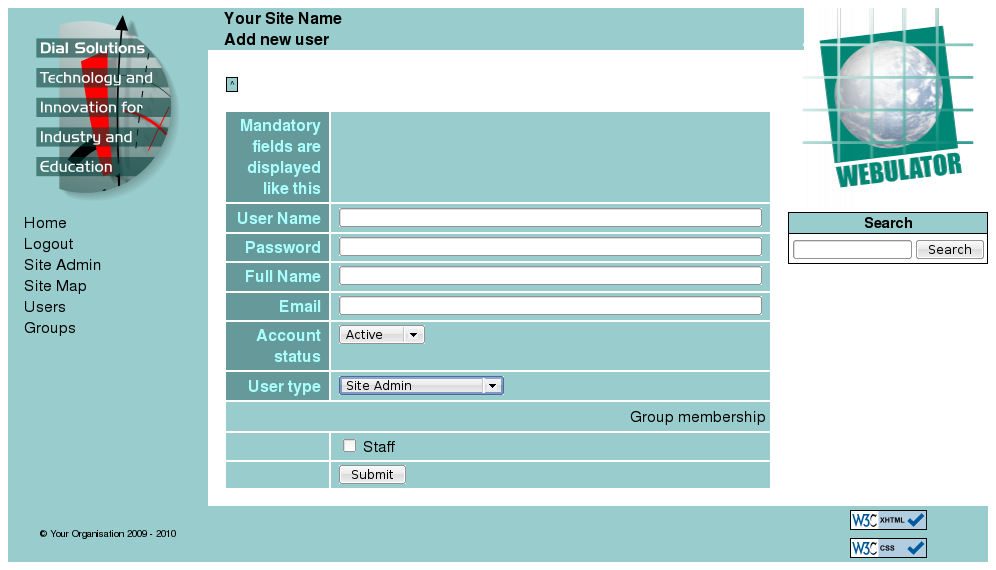 View of Add User form