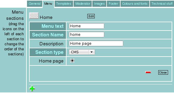 A new Webulator website only contains a Home section