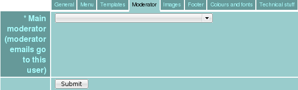 The Main moderator field on the Site Admin page