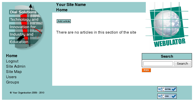A main section page showing the "Add article" button