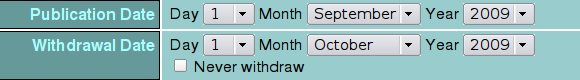 Setting publication and withdrawal dates